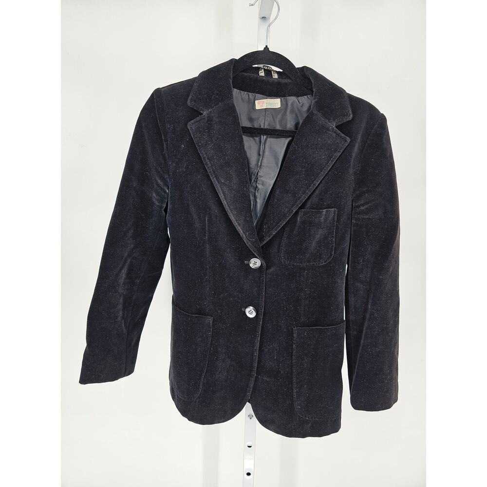 Vintage Trent Mens Sz M 2 Button Suit Blazer Jacket Black Velvet Velour